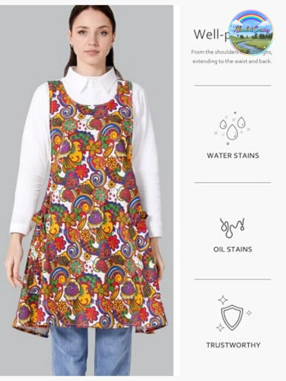 Adjustable Cross Back Apron with Pockets Cotton Linen Blend for Cooking